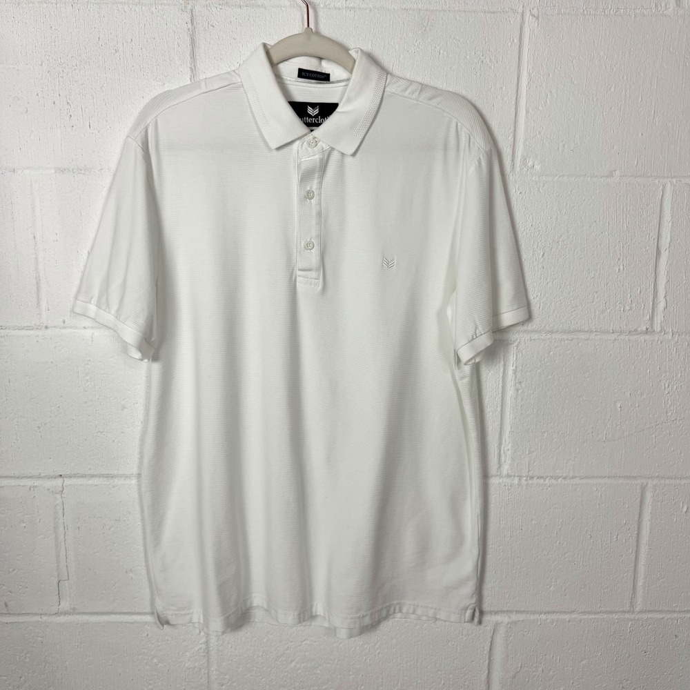 Buttercloth Men's Icy Cotton Polo Shirt SZ M Regular Fit White Golf Performance